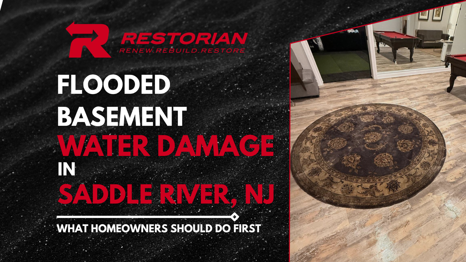 Flooded basement in Saddle River, New Jersey.