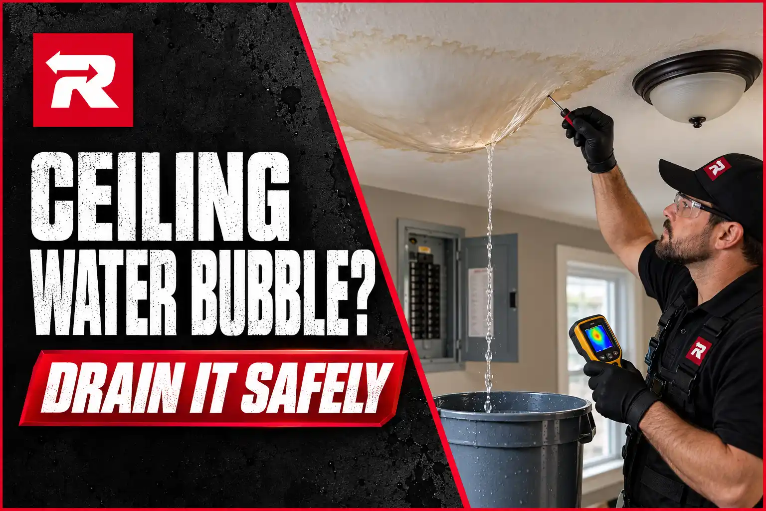 Safely Drain a Ceiling Water Bubble